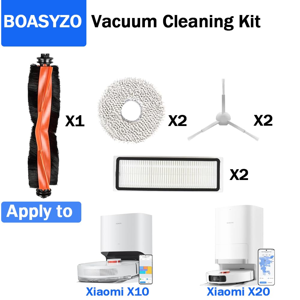 Xiaomi X20+ / X10 Plus için 7 adet aksesuar, 2 silme pedi, 1 ana fırça, 2 yan fırça, 2 HEPA filtre
