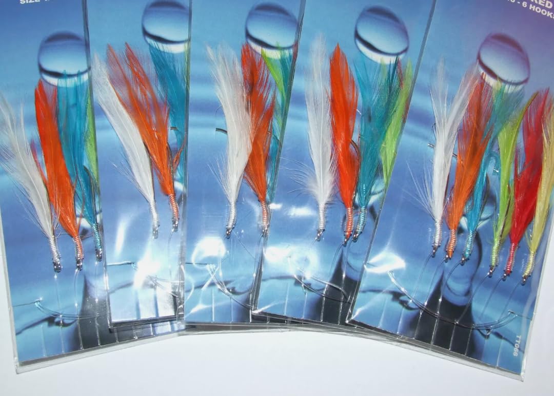 5 Packs Colour Hokki Mackerel Cod Feather Rig 6 Hook Size 1/0 Fishing Bass Daylite