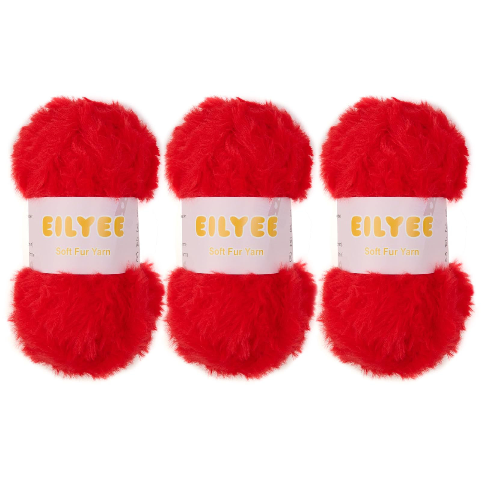 Soft Fur Yarn - Extra Fluffy Chunky Faux Eyelash Yarn for Crochet &amp; Knitting, Red, 150 g/5.3 oz,3 Pack