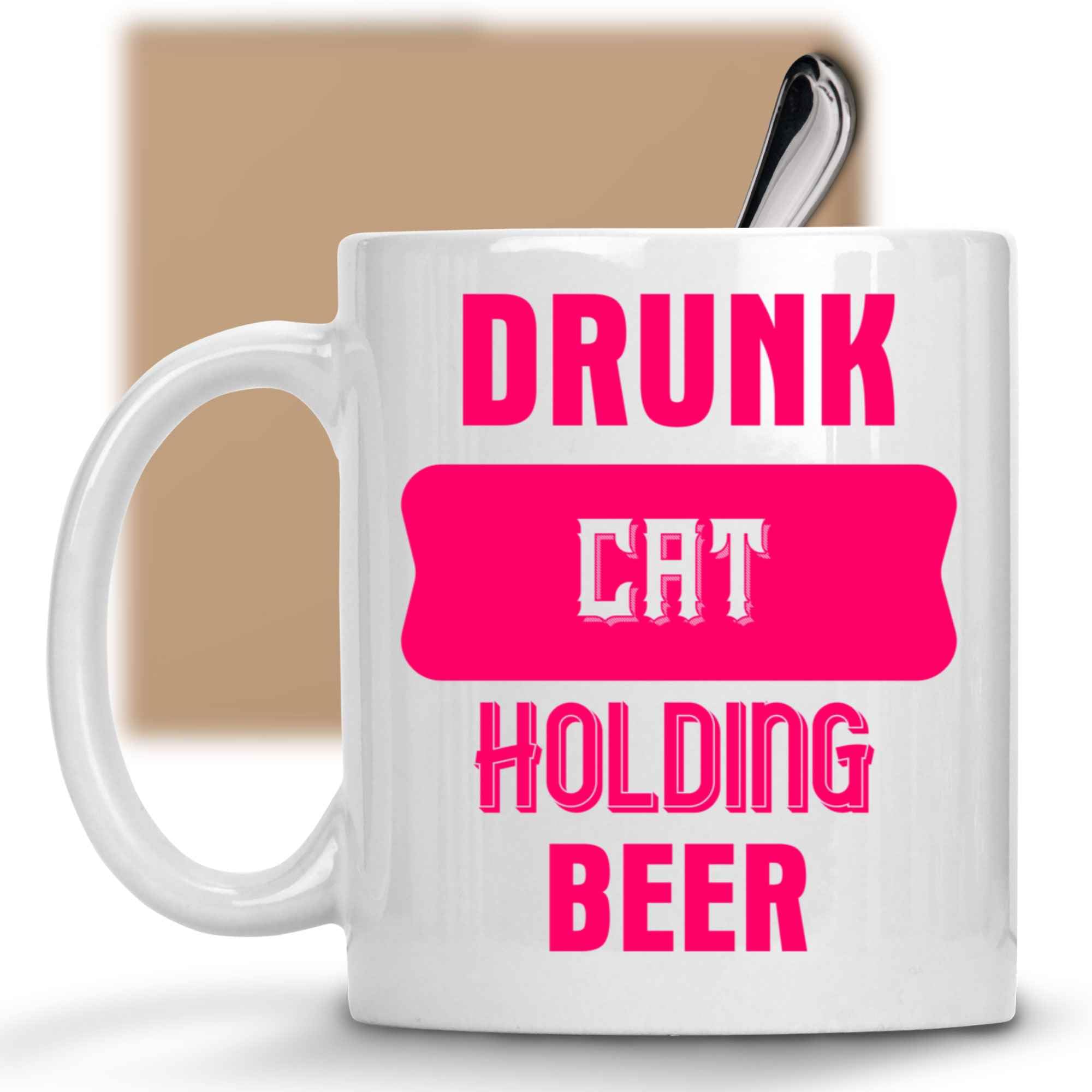 Gift Design Idea Humorous Cat Gift for Beer Lovers - -fectly Buzzed Drunk Cat Illustration - Funny Cat Mom & Dad Gift - 11 Oz White Ceramic Coffee Mug