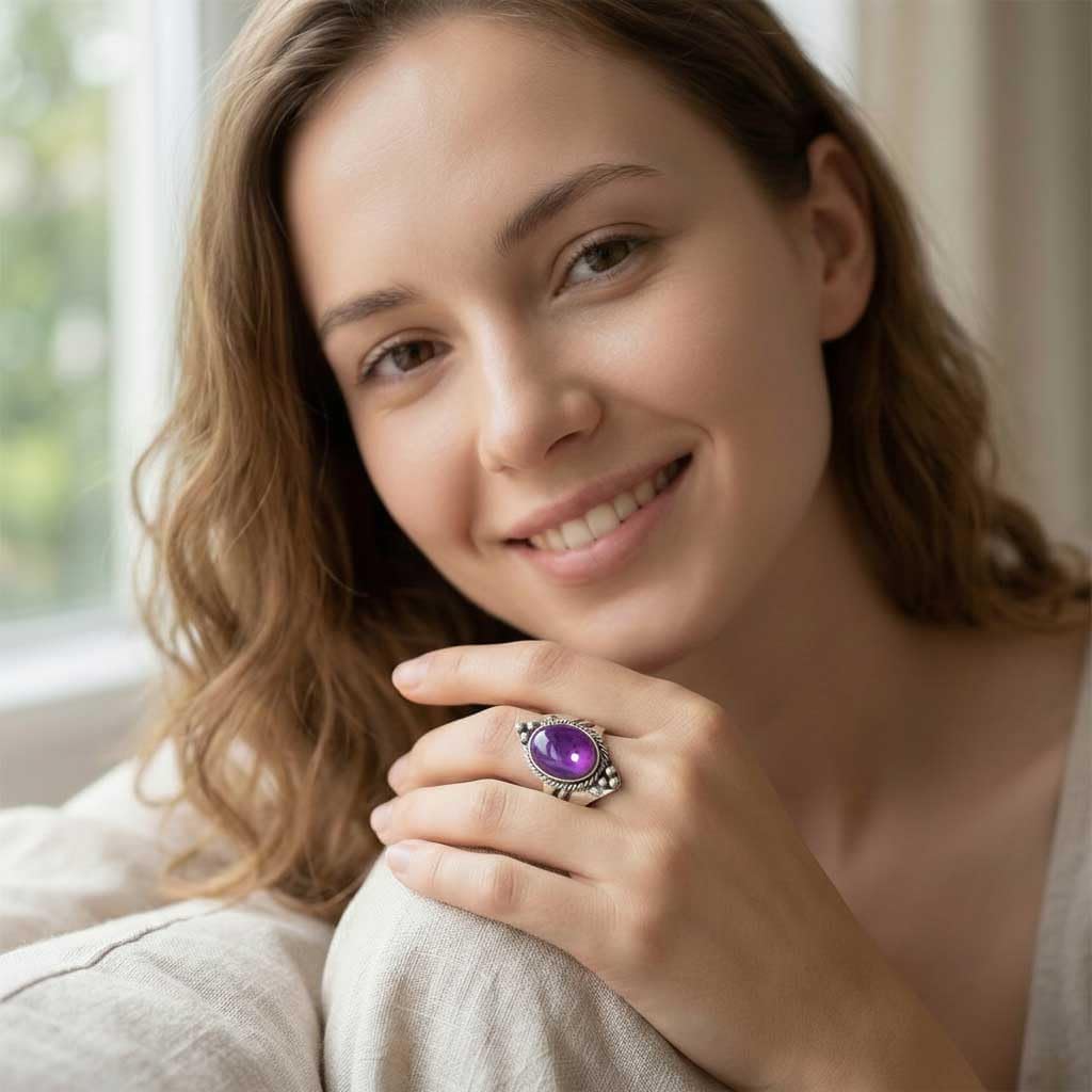 Handmade 925 Sterling Silver Plated Ring Natural Gemstone Carnelian, Rose Quartz, Tiger Eye, Crystal Oval Boho Jewelry For Women