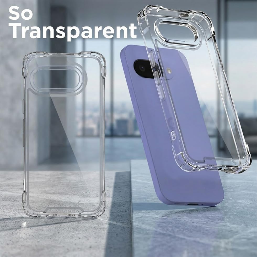 Image of Fashionury Clear Back Cover Case for Google Pixel 10a | Anti-Yellow Acrylic Hard Back + Soft TPU Bumper | Shockproof 360 Protection | Slim Transparent Bumper Case (Clear)
