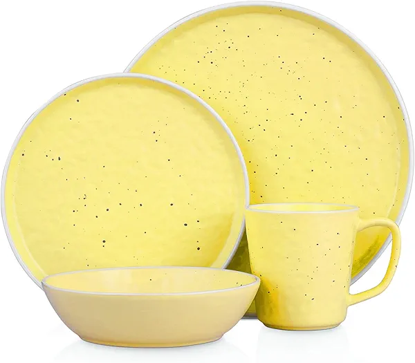 Stone Lain Elena Stoneware 16-Piece Round Dinnerware Set, Yellow, 16 Piece - Service For 4