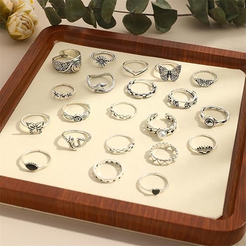 Vista 7 de Rrdaily Juego de anillos góticos de plata vintage para mujer, lindo gótico grunge Y2k, accesorios de joyería estilo punk, nudillos de dedo, anillos