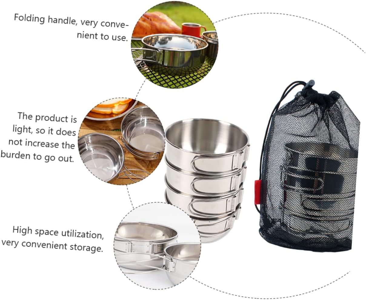 4-Piece Stainless Steel Folding Bowls Set 500ml Mini Tableware for Camping Hiking Fishing and Picnics Portable Outdoor Cutlery