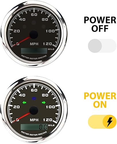 Miniatura 63 de MOTOR METER RACING W Pro 3.346 in 3-3/8" GPS Velocímetro con señal de giro de haz alto 160 MPH Negro Dial blanco LED Digital Odómetro impermeable