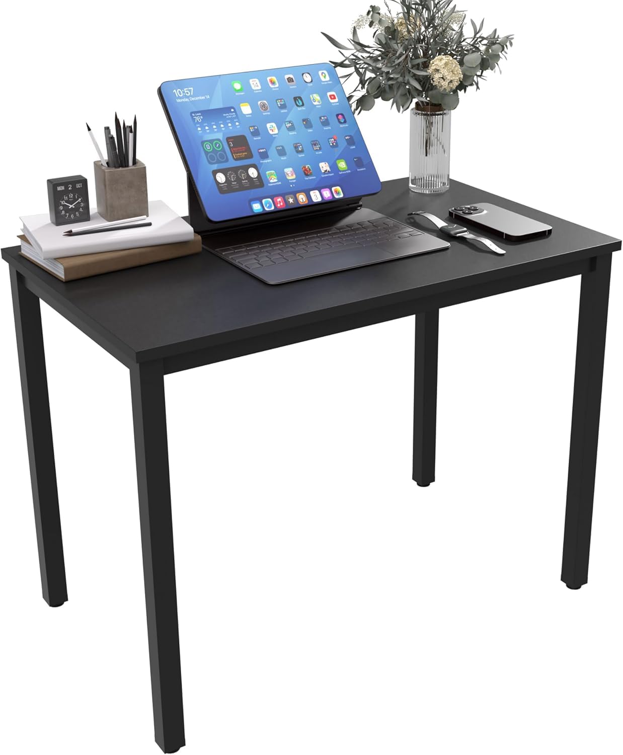 NewBeth Computer Desk for Small Space, Modern Simple Laptop Desk, Computer Table Study Writing Desk for Home Office, Dining Room, Living Room (Black, 100 x 60 cm)