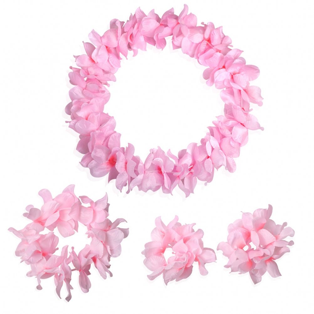 CISMARK Hawaiian Luau Blume Leis Jumbo Halskette Armbänder Stirnband Set