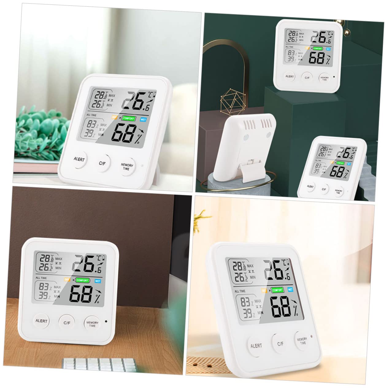 Kisangel 3pièces Thermomètre Numérique Hygromètre Intérieur Multifonction Avec Affichage Température Humidité Horloge Et Calendrier Pour Chambre Le Salon Salle De Bain