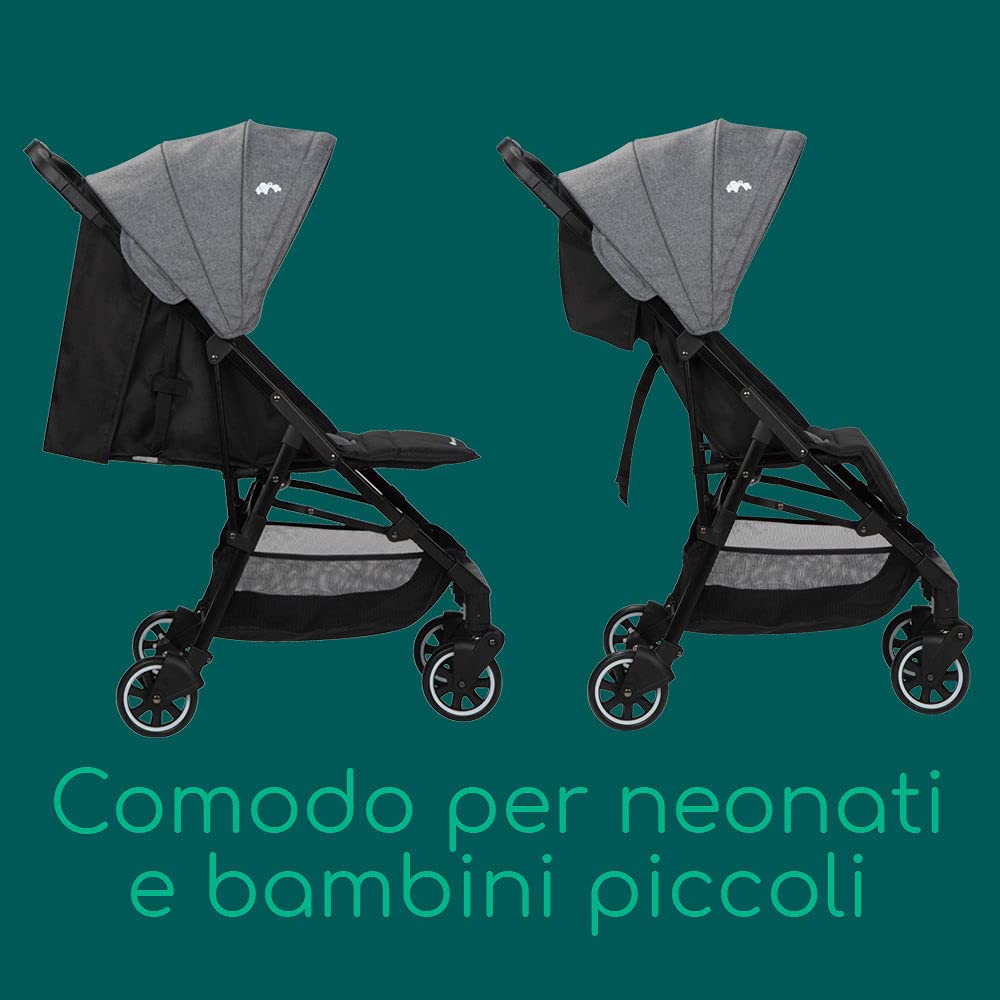 Bebeconfort Teeny 3D Passeggino Ultraleggero e Compatto, 6 kg, Pieghevole e Reclinabile, Posizione Nanna per Neonati, Portata 22 kg, Tinted Grey