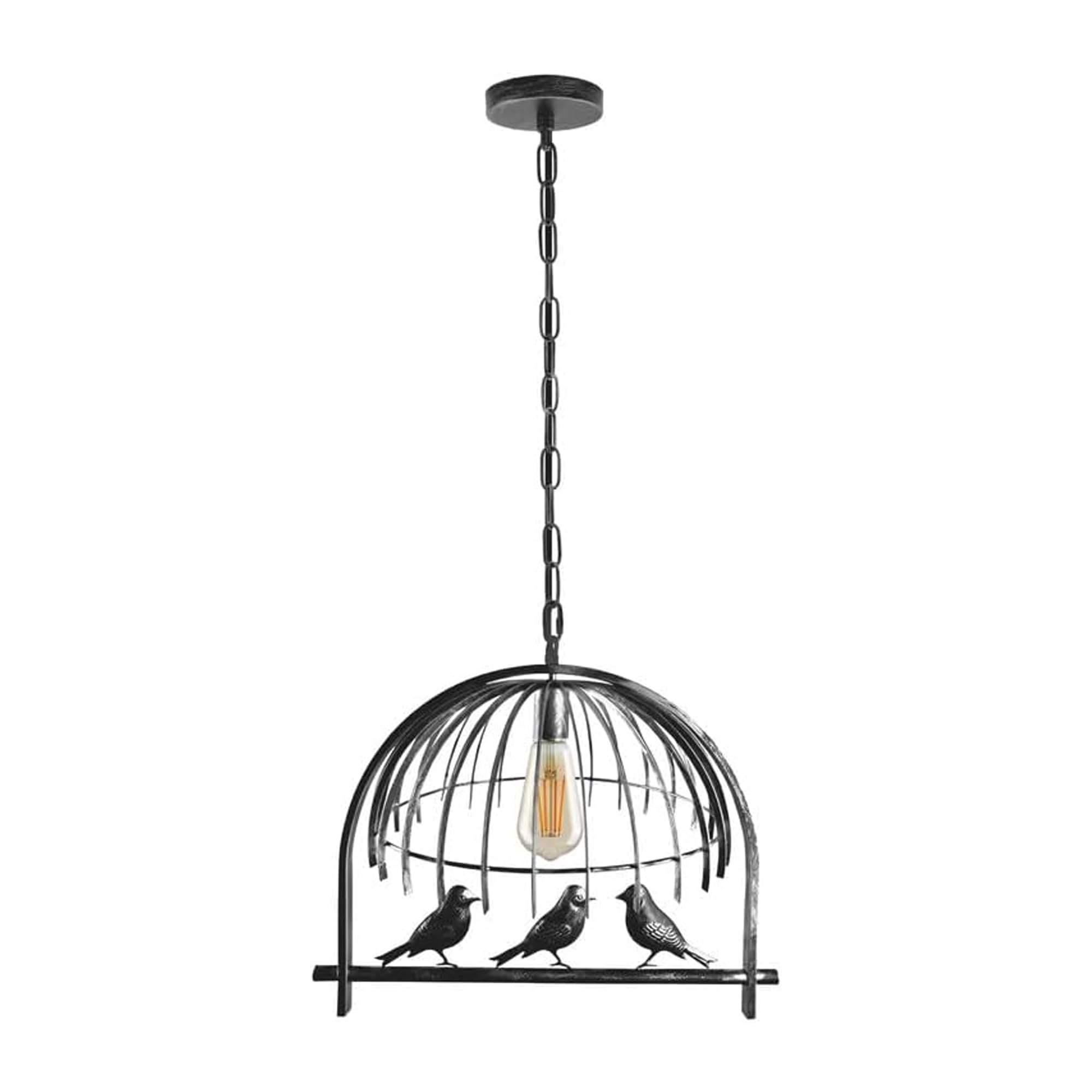 LEDSone Industrial Birdcage Pendant Ceiling Light Brushed Silver Gloss Metal Easy Fit Decorative Lampshade Adjustable Cable for Kitchen Living Room Bedroom Parties — image 1