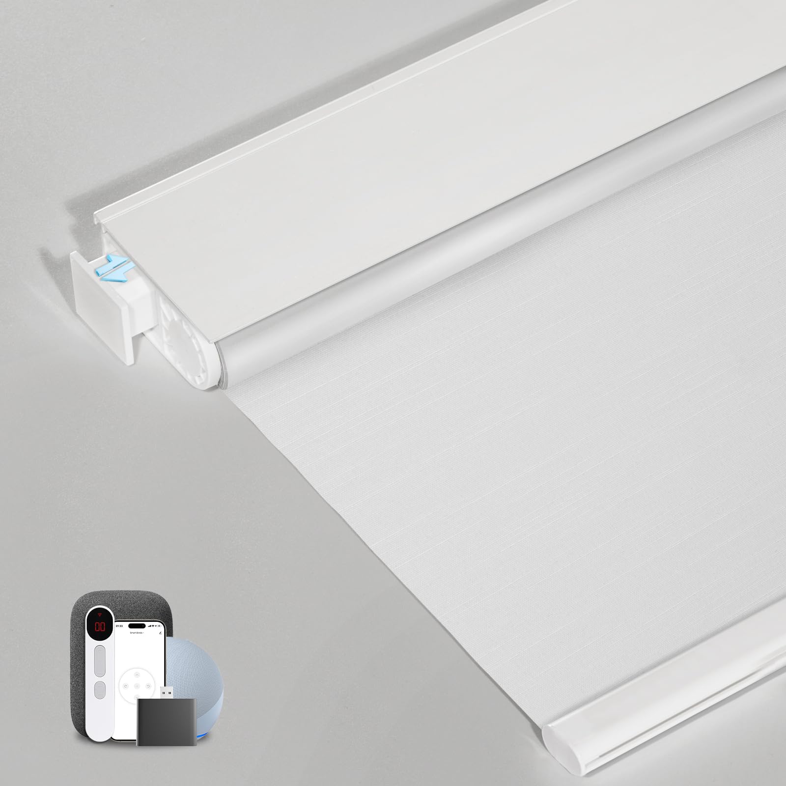 No-Drill Motorized Blackout Blinds with Remote, White, 48.5" x 72"