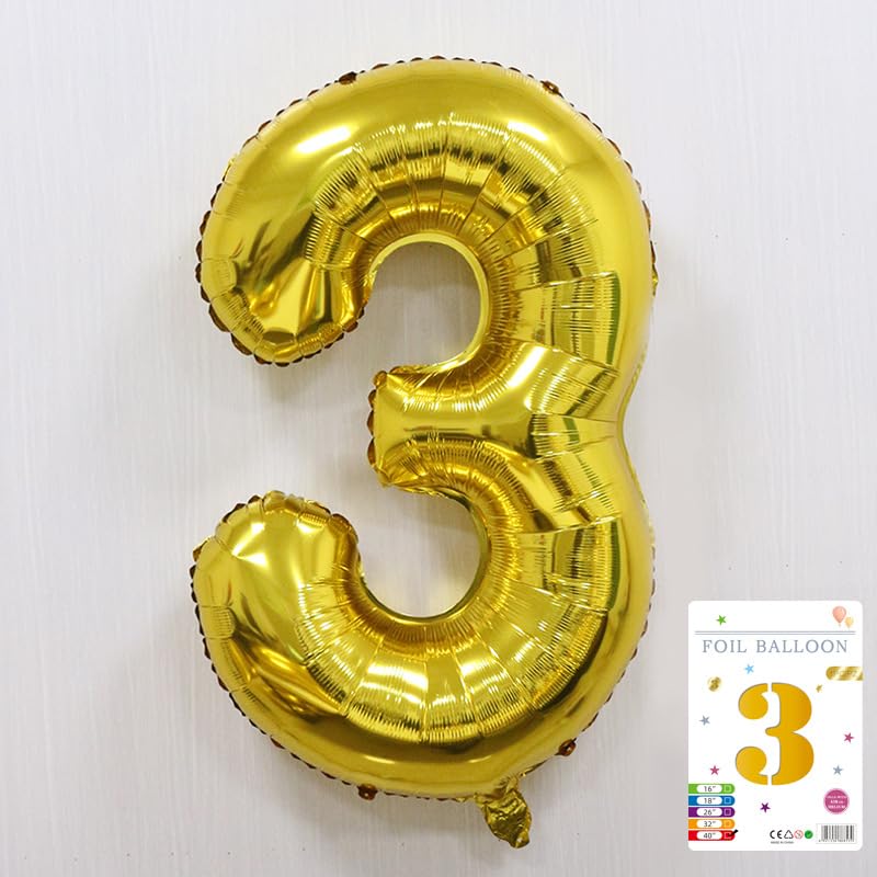 Image of Atpata Funky 3 Number Golden Foil Balloon 40 inch Size Birthday Decoration Items | Happy Birthday Decoration Kit | 3rd Year Birthday Party Anniversary Wedding Decorations