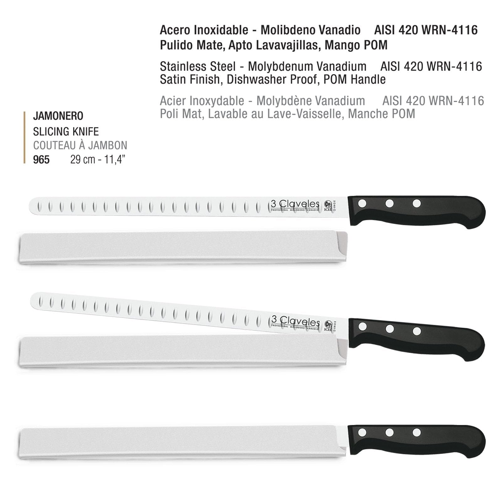 Juego Profesional de Soporte Jamonero Plegable en Acero Inoxidable y Cuchillos 3 Claveles, Funda y Chaira (TC01737K2)