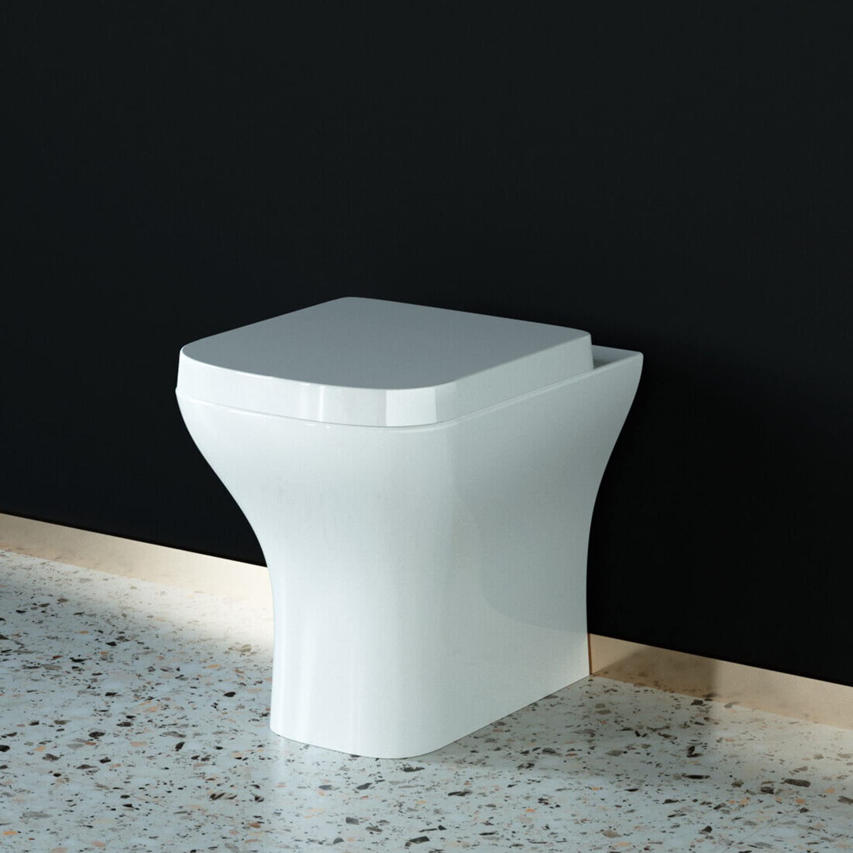 Biubiubath BTW Toilet Pan with Soft Close Seat Bathroom Cloakroom WC Modern Back to Wall