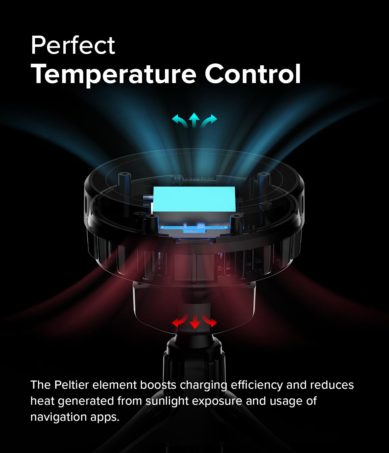 Ringke Qi2 Peltier - Caricatore magnetico da auto [compatibile con MagSafe] progettato per bocchetta dell'aria, supporto wireless per auto con ricarica rapida e raffreddamento Qi2, nero