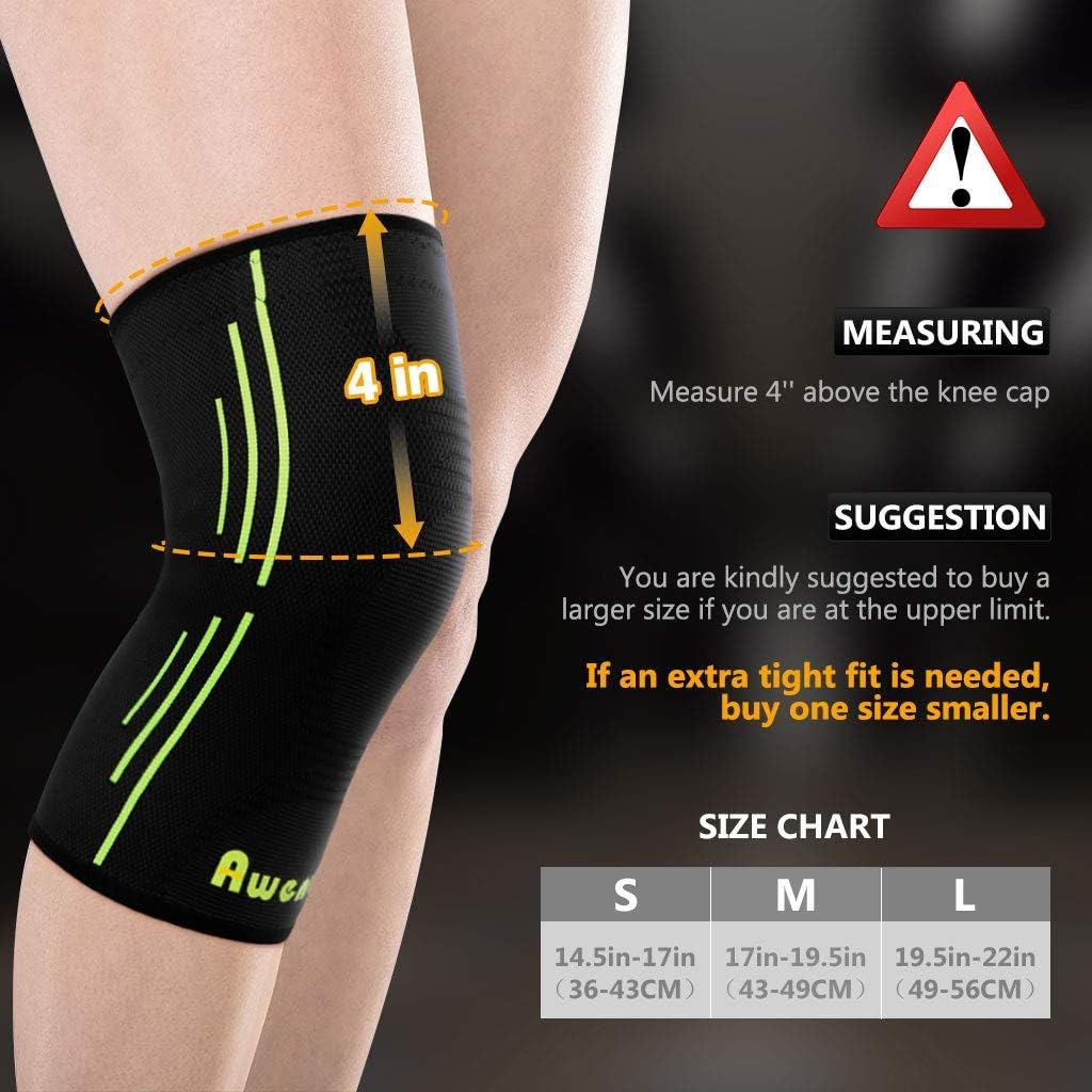 Awenia Knee Compression Sleeve Support, Knee Brace for Men and Women, Meniscus Tear Knee Support for Running & Arthritis Crossfit, Squats & Workouts, Running, Basketball, Weightlifting, Gym