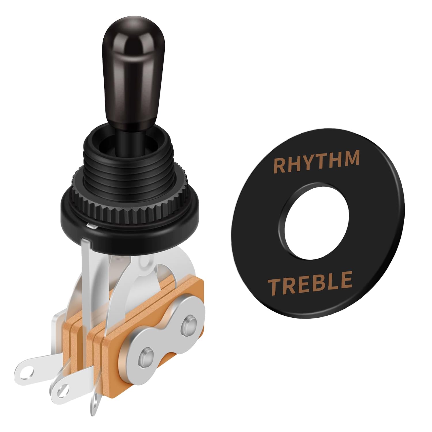 SAPHUE Guitar 3 Way Toggle Switch Position Short Straight Black Top Black Knobs for Gibon Epiphone Les Paul Electric Guitar Parts Pickup Selector kit with Plate Rhythm Treble Washer Ring