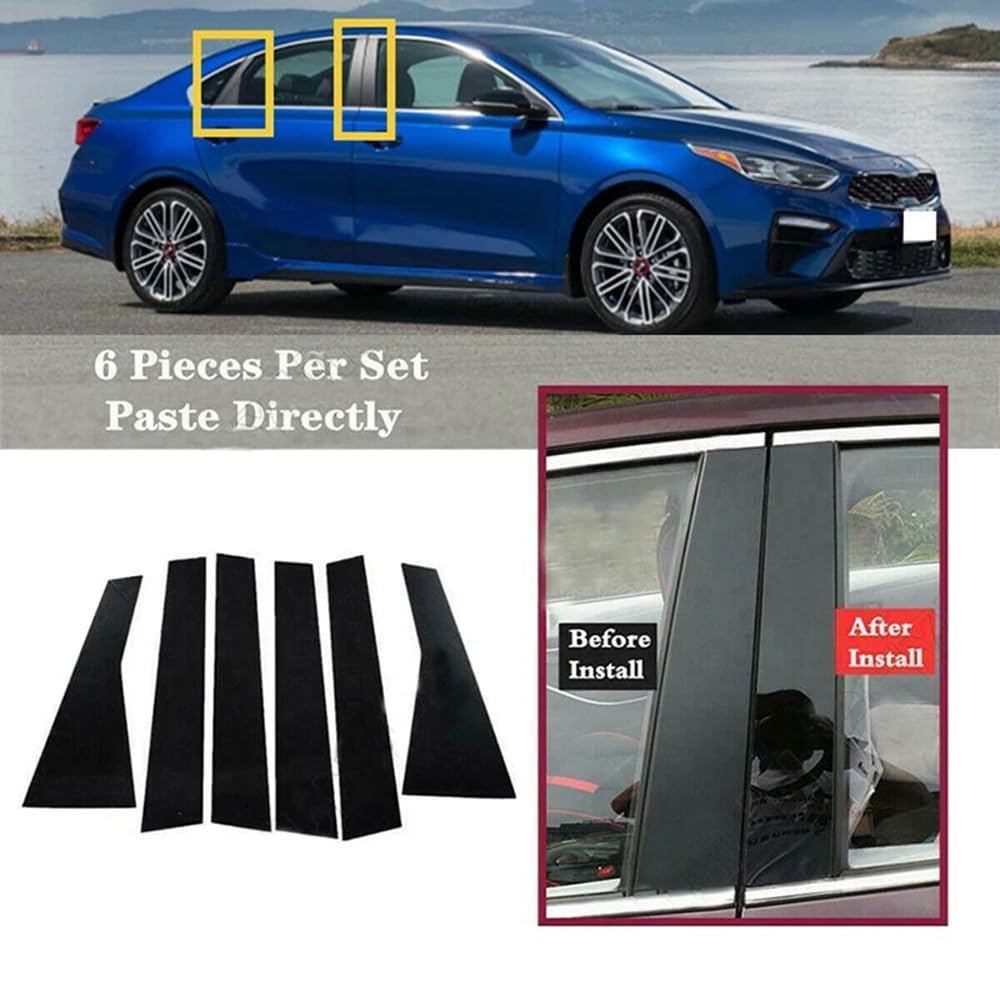 AUXITO Gloss Black Pillar Post Window Trim Covers For 2019-2024 Kia Forte K3 Sedan (6 Pieces)
