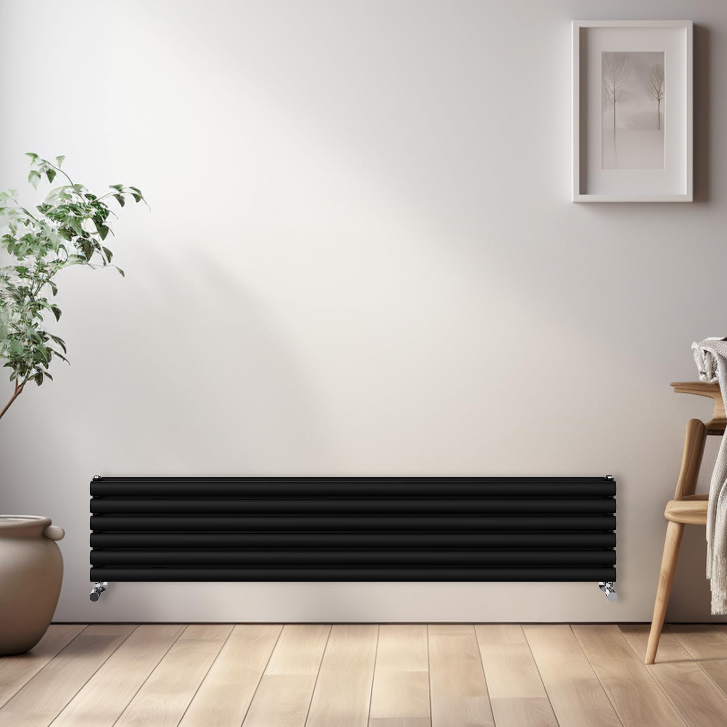 NRG Horizontal Oval Radiator Bathroom Central Heating Double Column Designer Radiators 1800x354mm - Black
