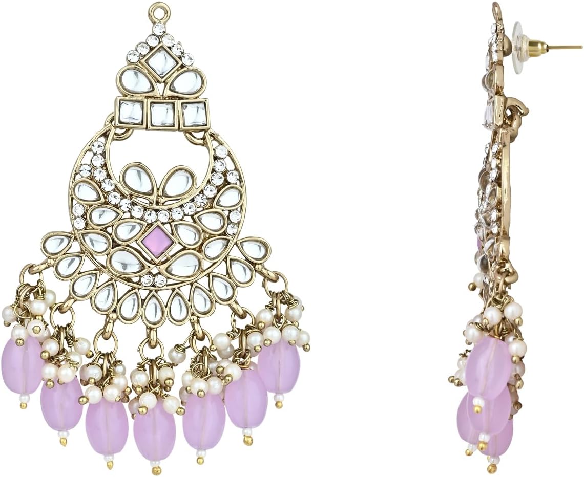 I Jewels Gold Plated Indian Wedding Bollywood Kundan Pearl Chandbali Earrings For Women