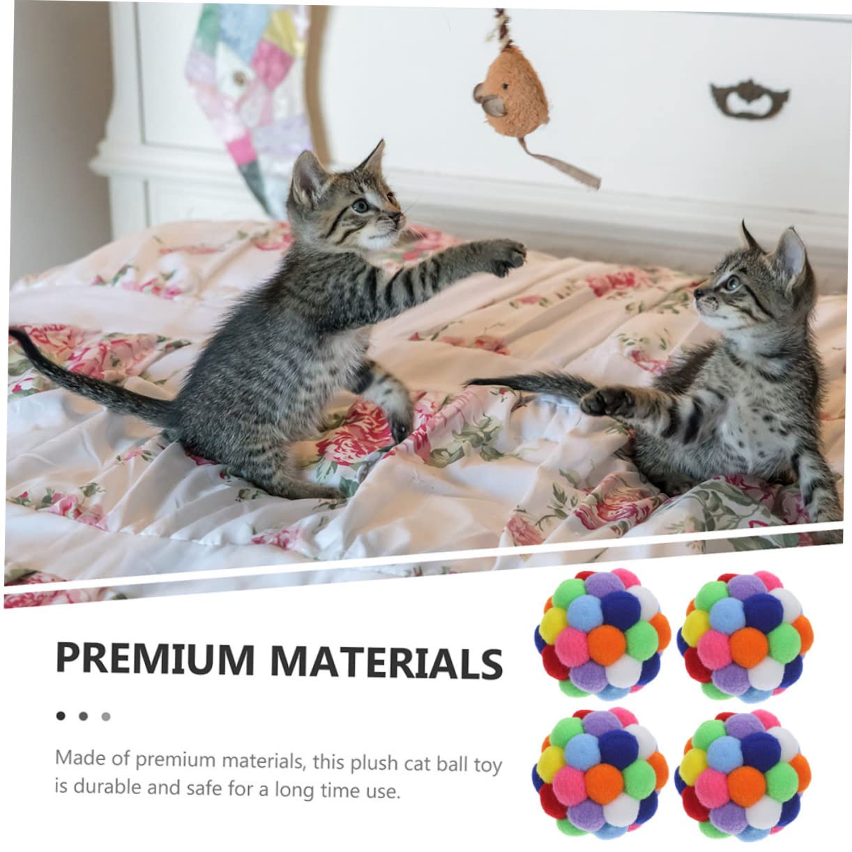 FRCOLOR Balles Jouets pour Chats en Peluche 4pcs Interactives avec Clochettes pour Activités en Intérieur Stimulantes et Gardant Le Chat Actif