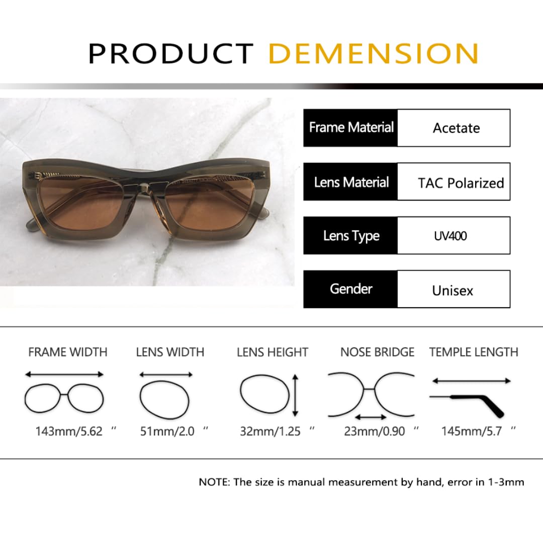 Gafas de sol polarizadas de acetato grueso para mujer y hombre