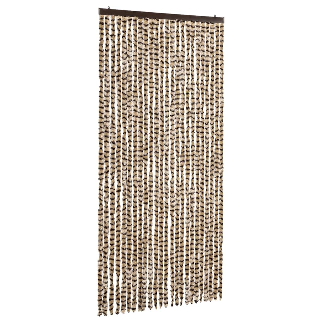Insektenschutzvorhang Chenille Flauschvorhang Beige Braun 100x220cm Fliegengorhang Streifenvorhang Moebelwagen Tuer Balkontuer Wohnmobil Wohnwagen