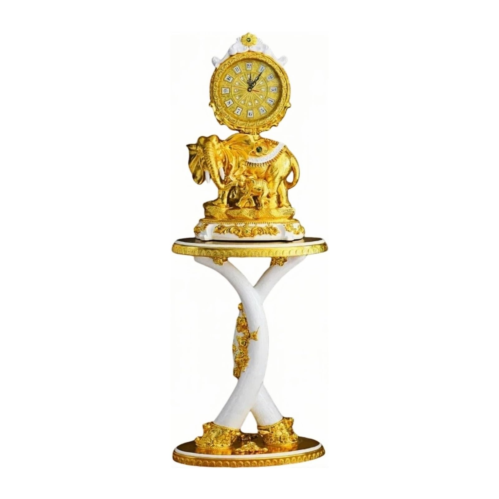 WANGHAI-666 Grandfather Clocks Floor Clock Quartz Silent European Style Ornate Sculpture for Living Room(Gold)