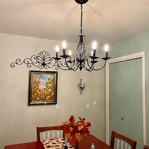 Miniatura 26 de Jaycomey Candelabro de vela de granja para comedor, 6 luces rústicas industriales, lámpara colgante de techo, lámpara colgante negra vintage