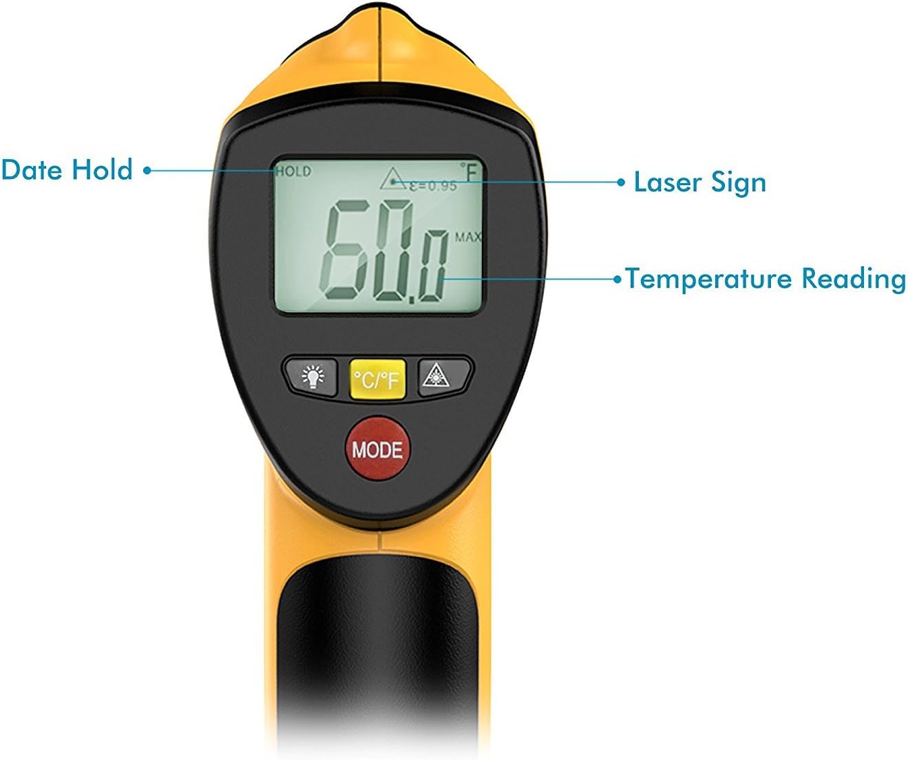 Dr.Meter IR-20 122F-1022F Non-Contact Digital Laser Infrared Thermometer Temperature Gun with Backlit LCD Display