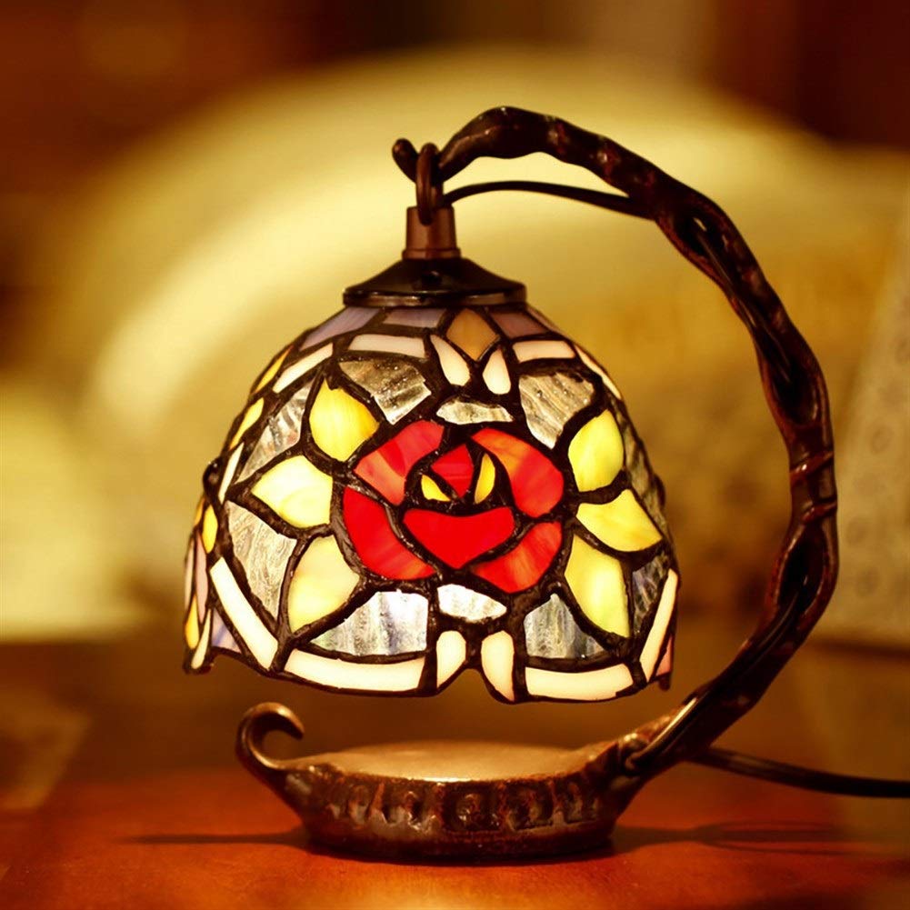 Lampa Stołowa Witrażowa W Stylu Tiffany,Ręcznie Robiona,Lampka Nocna W Kolorze Różowego Czerwonego Szkła,Dekoracja Festiwalowa,Lampka Nocna,Lampka Nocna,Lampka Stołowa