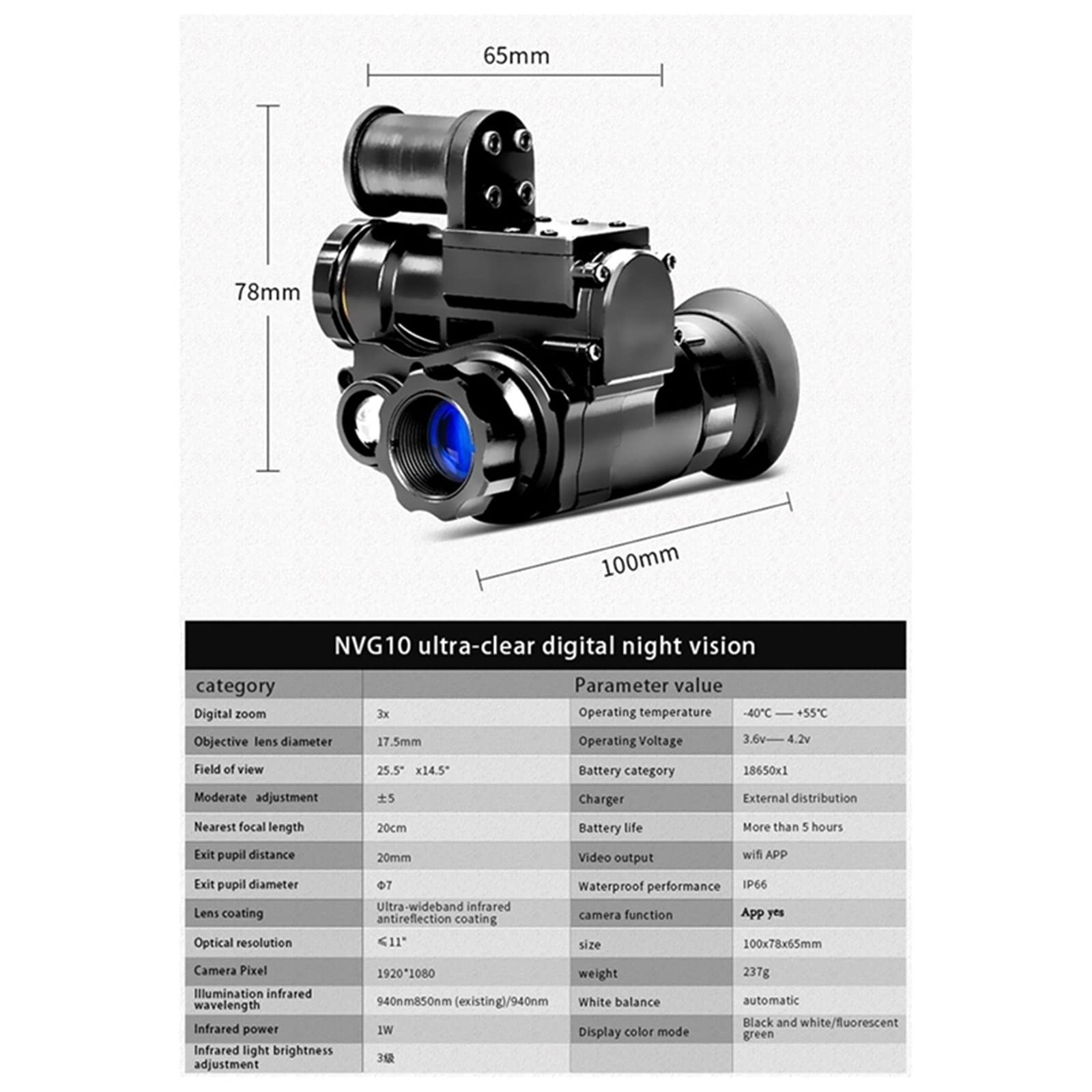 NVG10 Kask Noktowizor Monokularowy 1080P Głowa Noktowizor Cyfrowe gogle Urządzenie Polowanie z mocowaniem