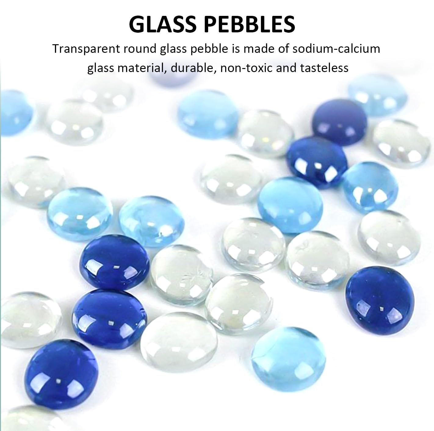 Galets de verre ronds transparents - 200 g - Pierres précieuses plates - Décoration de vase - Pour aquarium, pots de plantes, aménagement paysager