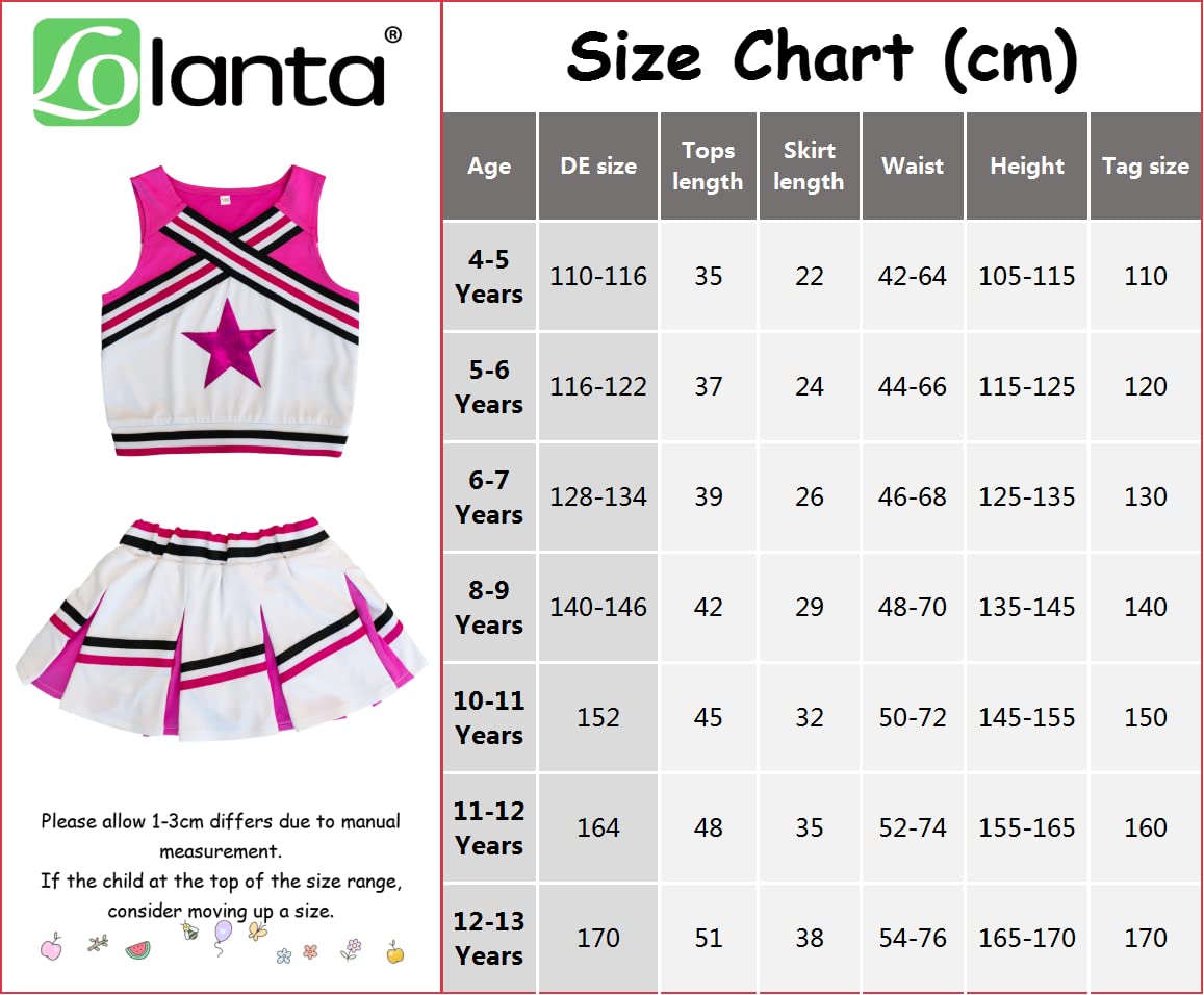 LOLANTA Girls' Cheerleading Costumes with Pompoms and Socks, Kids Halloween Fancy Dress Up, Cheerleader Outfit, Red, 4-5 Years, 110 - Image 4