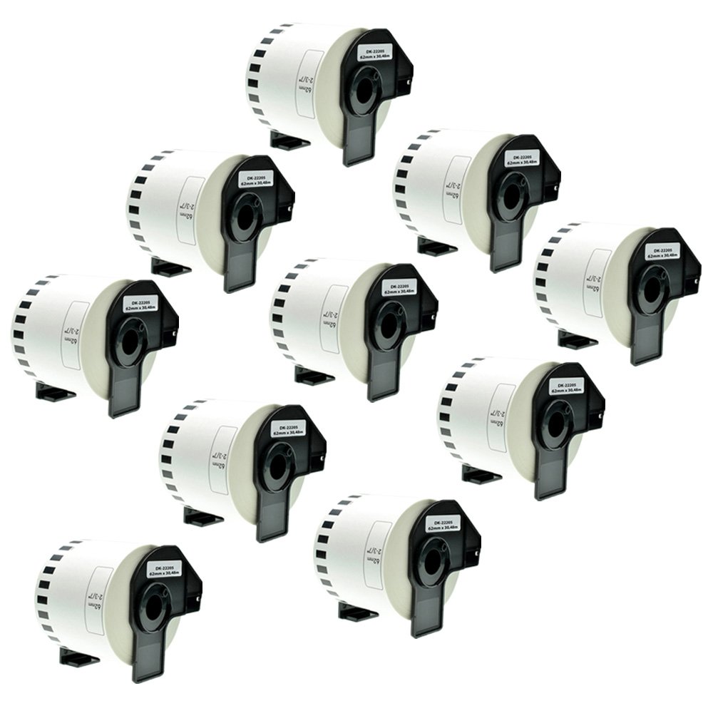PerfectPrint Compatible Label Roll Replacement for Brother QL-810W QL-820NWB QL-580N QL-800 QL-1050 QL-1050N QL-1060N QL-500 QL-550 QL-570 DK-22205 (Black on White, 10-Pack)