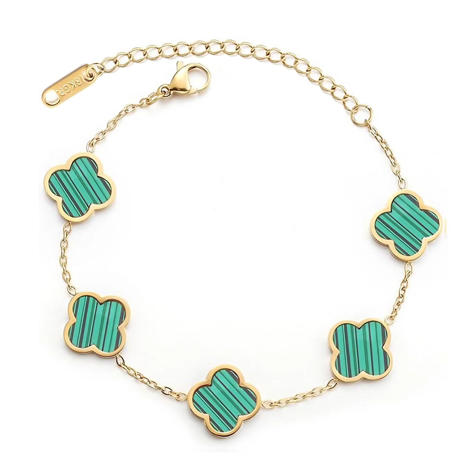 GRBeid double sided 18K Gold Plated Clover Bracelet for Women, Dupe Four Leaf Flower Lucky Chain Bangle, Cute Jewelry Gift for Her Mom Wife