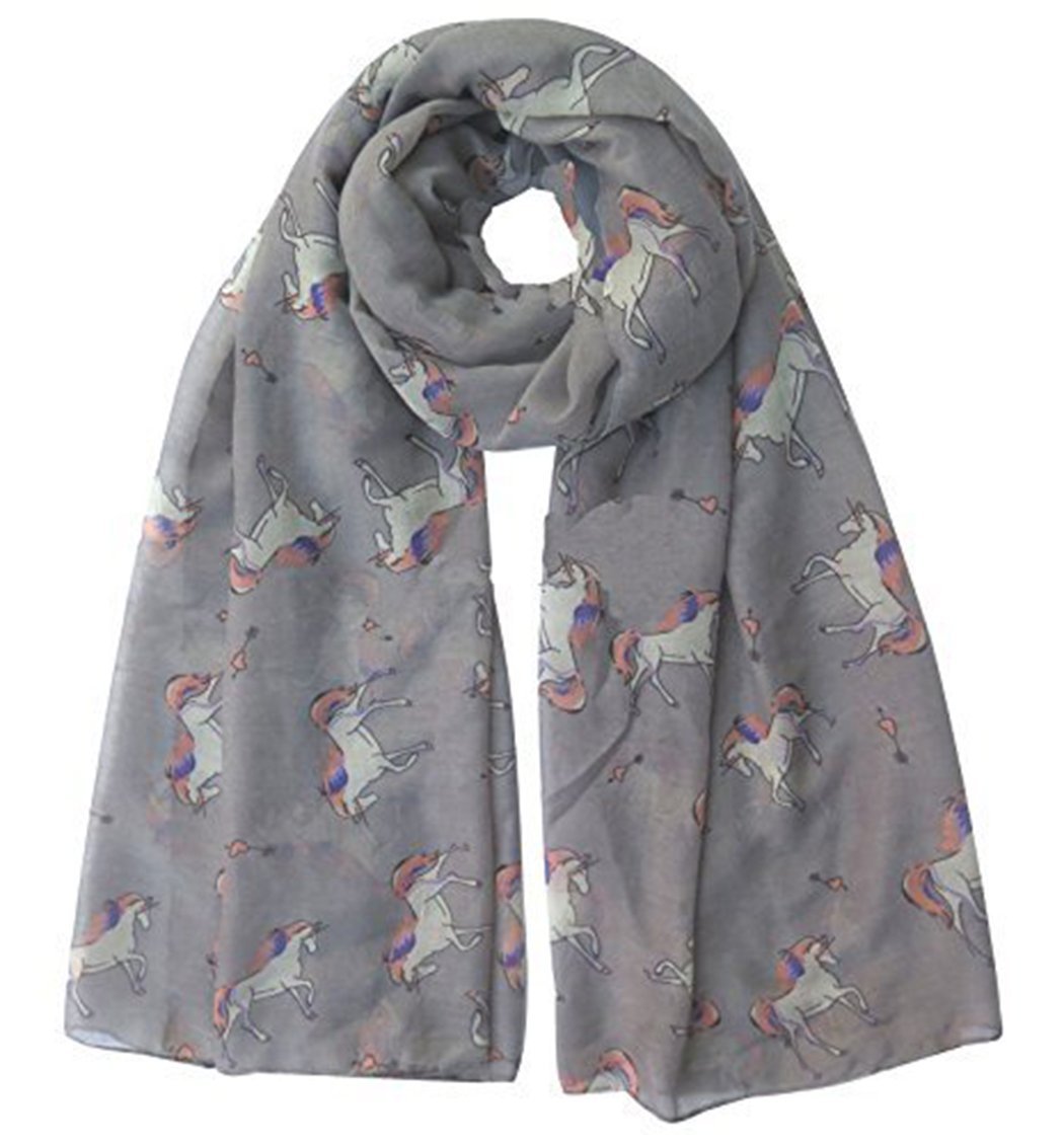 World of Shawls New Ladies Womens Celebrity Style Long Scarf Scarves Maxi Sarong Sale (Unicorn Horse Silver)