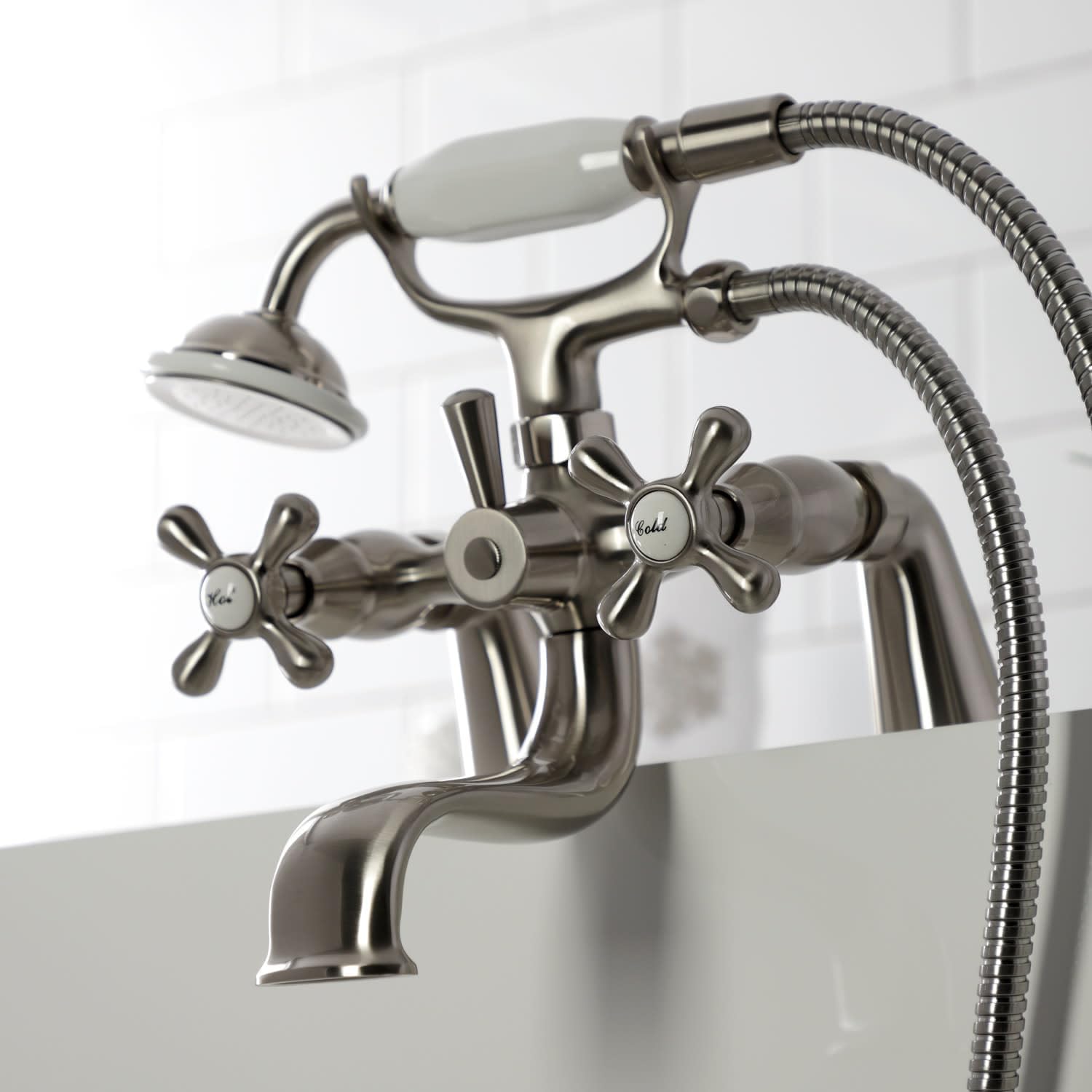 Kingston Brass KS227AB Kingston Deck Mount Clawfoot Tub Faucet with Hand Shower, Antique Brass