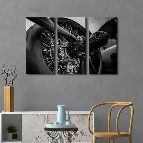 Miniatura 86 de Lienzo decorativo para pared, 3 piezas, póster de nariz de avión, arte de hélice gris, decoración del hogar, lienzo inspirador, decoración de pared