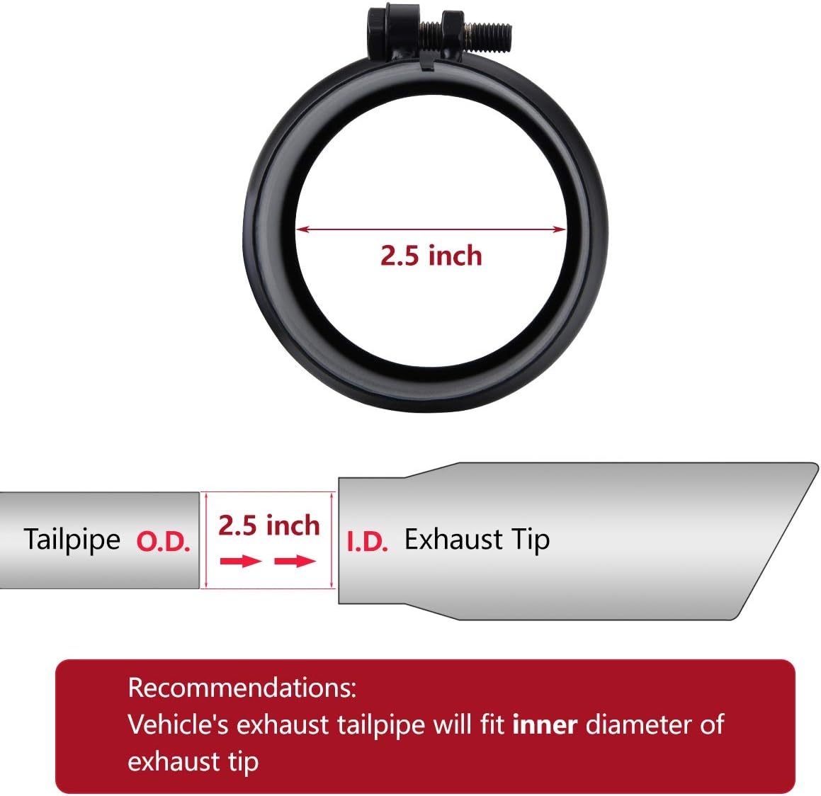 2.5 Inch Inlet Exhaust Tip 2.5" x 4" x 12" Black Exhaust Tailpipe With Blot-On Design, Universal for Car
