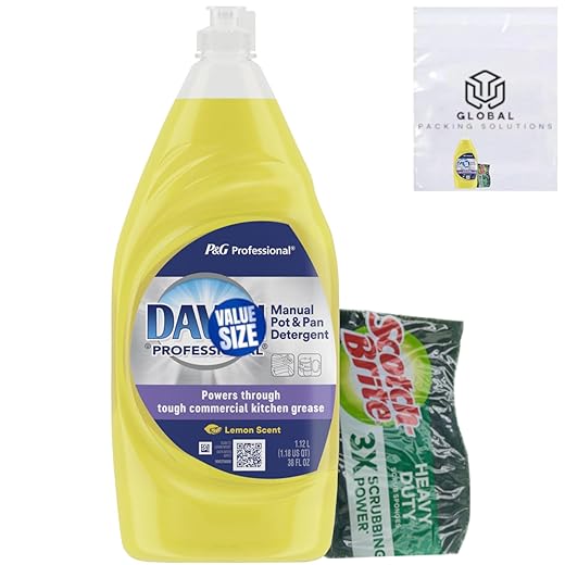 Dawn Professional Manual Pot & Pan Commercial Dish Soap, Lemon Scent, 38 Fl Oz bundled with Heavy Duty Scotch Brite Sponge