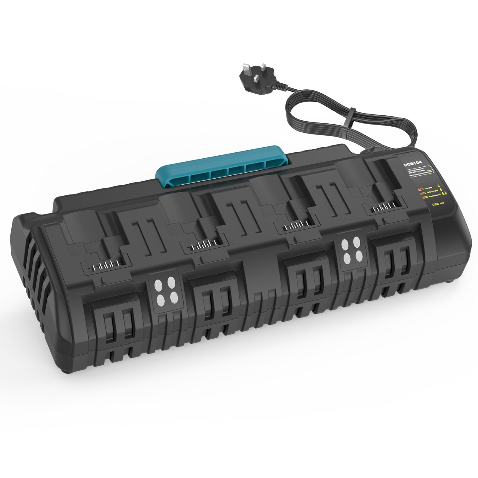 4 Ports DCB104 Charger for Dewalt battery, KEATFE 18V 3.0A Charger Replacement for Dewalt Lithium-ion Battery DCB101 DCB107 DCB112 DCB105 DCB115 DCB184 DCB200 DCB203 Fast Charging Station