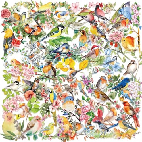 Autocollants Oiseau, 50pcs Autocollants de Scrapbooking Transparents Oiseaux, Autocollant Floral Transparent, Stickers Fleurs, Oiseau Aquarelle Autocollant,...