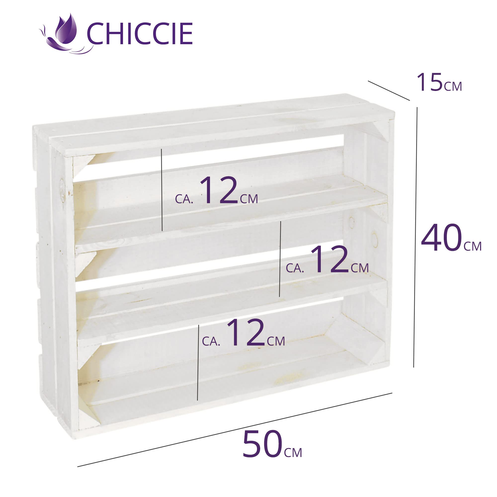 3 Set Holzregal Schmalhanz 50x40x15cm - Weiß 2X Langes Regal