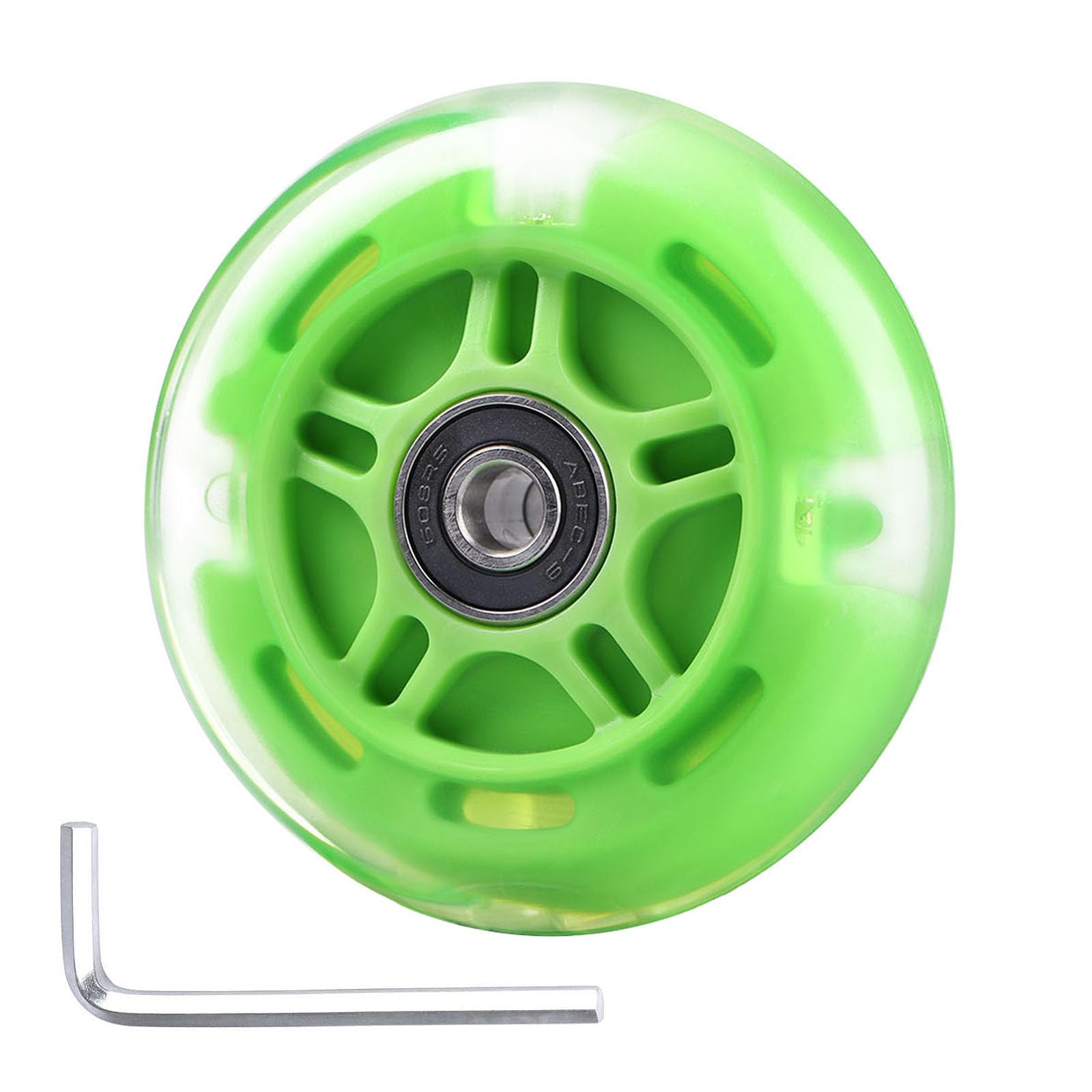 Gladeer 1-Pack 80mm Light Up Scooter Wheel Rear White Led Flashing Replacement Wheel for Micro Globber Lascoota 3-Wheeled Kid Scooter (Green)