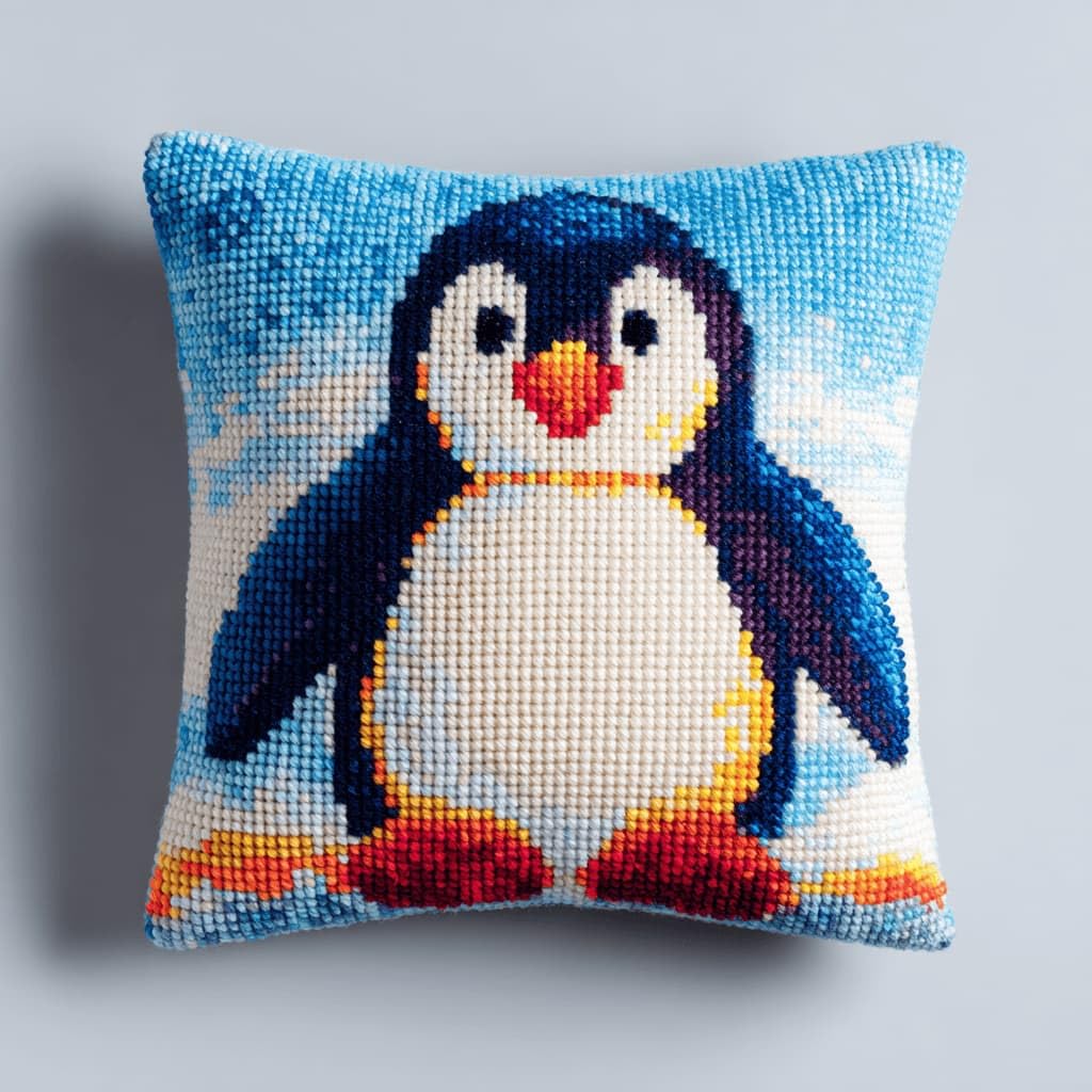 Kitquiver Decor Latch Hook Cushion Kit,Penguin DIY Pillow Cover 43X43Cm