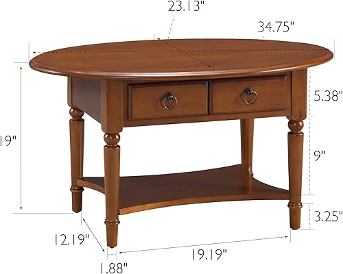 Miniatura 25 de Leick Home 10109-CH Mesa de centro ovalada pequeña con estante, color cereza chocolate Chocolate Cherry,blanco (Orchid White),Nuez pacana,Roble de