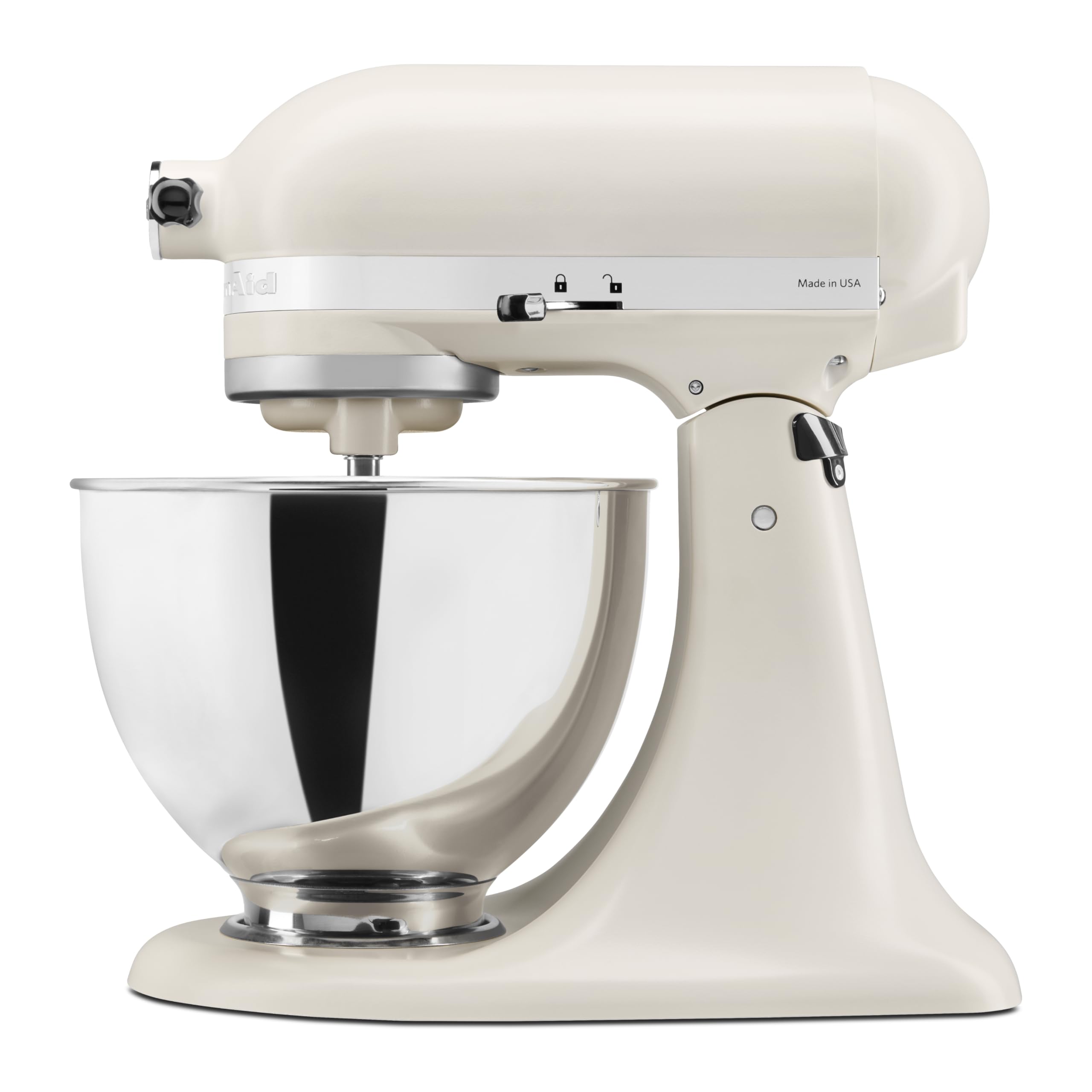 KitchenAid Classic 4,3L Küchenmaschine mit Schwenkkopf, 10 Stufen mit Sanftanlauf, Flachrührer, Knethaken & Schneebesen, Planetenrührwerk, 59 Schüsselkontaktpunkte, Porcelain White