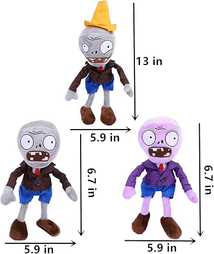 Miniatura 5 de JHESAO 6 piezas de plantas y zombis PVZ - Juego de plantas de peluche de juguete Peashooter Purple Gray Conehead Zombi, 1 2 muñecos de peluche